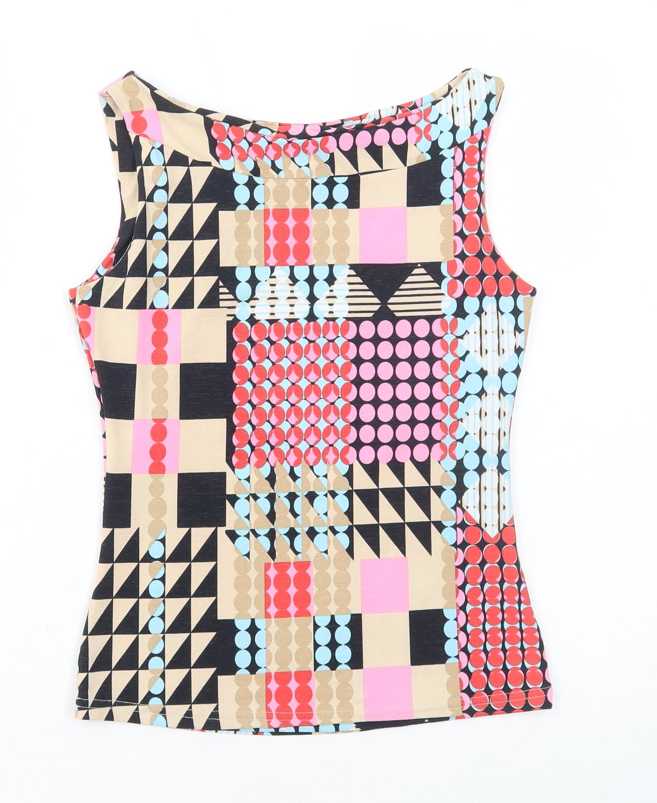Jane Norman Womens Multicoloured Geometric Polyester Basic Tank Size 14 Boat Neck