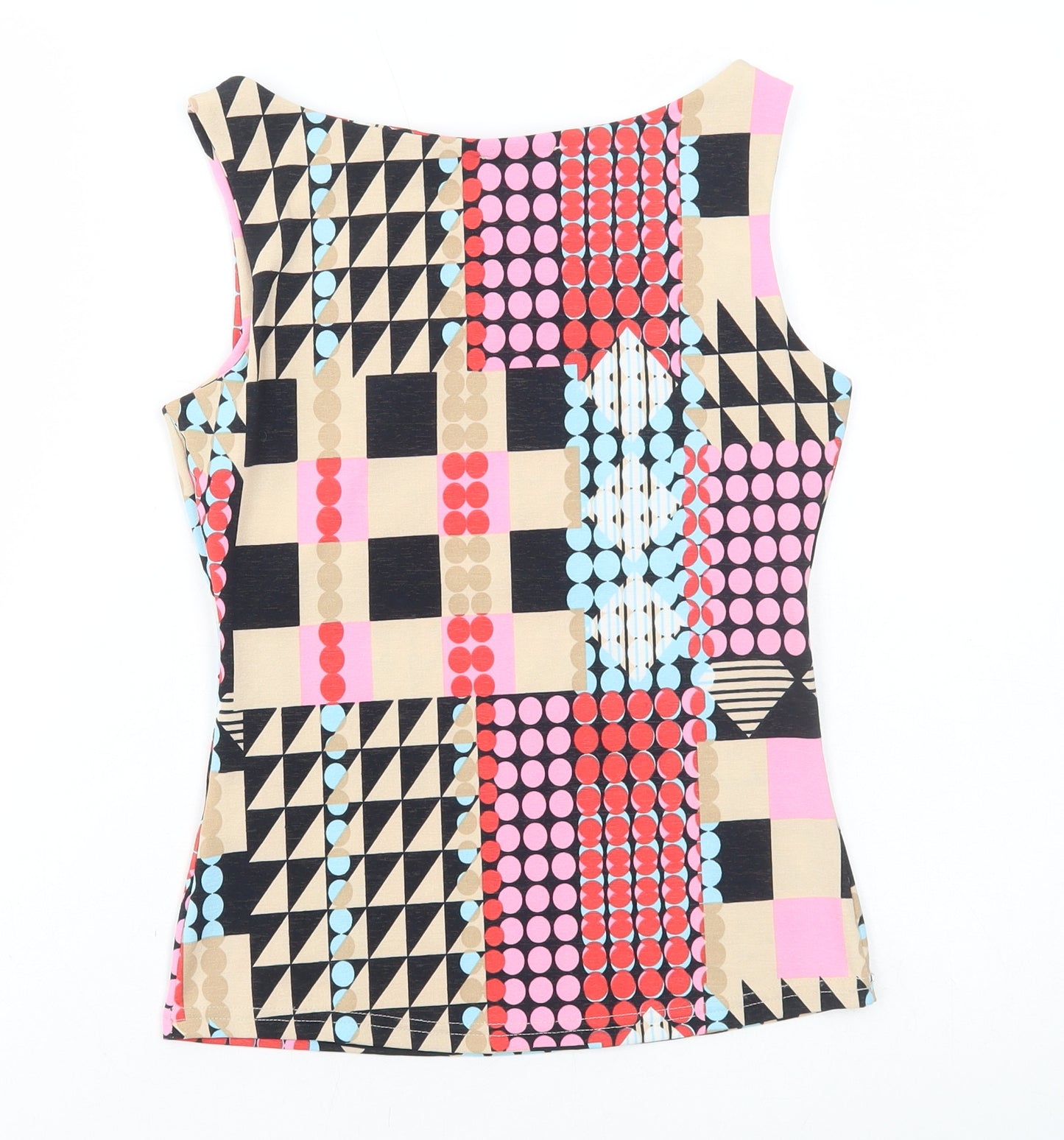 Jane Norman Womens Multicoloured Geometric Polyester Basic Tank Size 14 Boat Neck