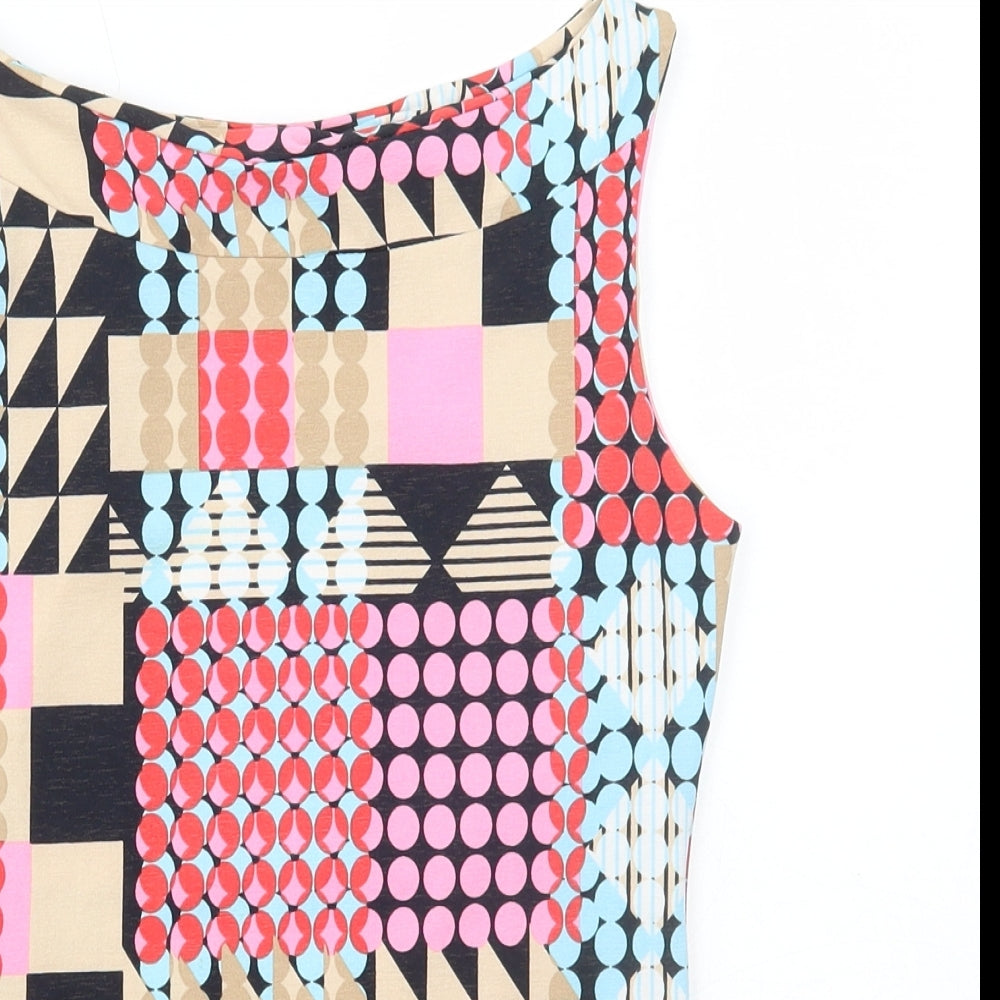 Jane Norman Womens Multicoloured Geometric Polyester Basic Tank Size 14 Boat Neck