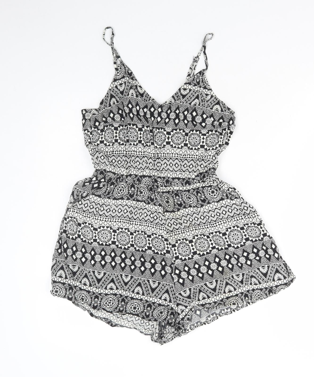 Divided by H&M Womens Black Geometric Polyester Playsuit One-Piece Size 12 Pullover