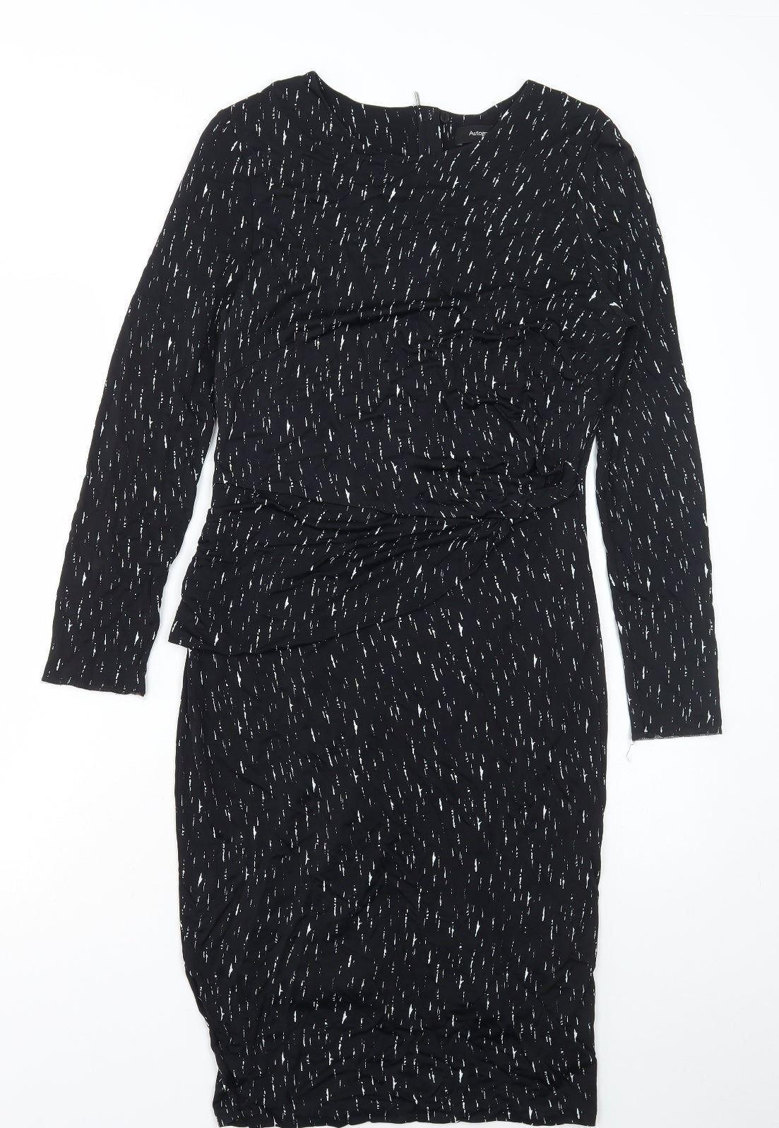 Autograph Womens Black Geometric Polyester Pencil Dress Size 12 Round Neck Zip