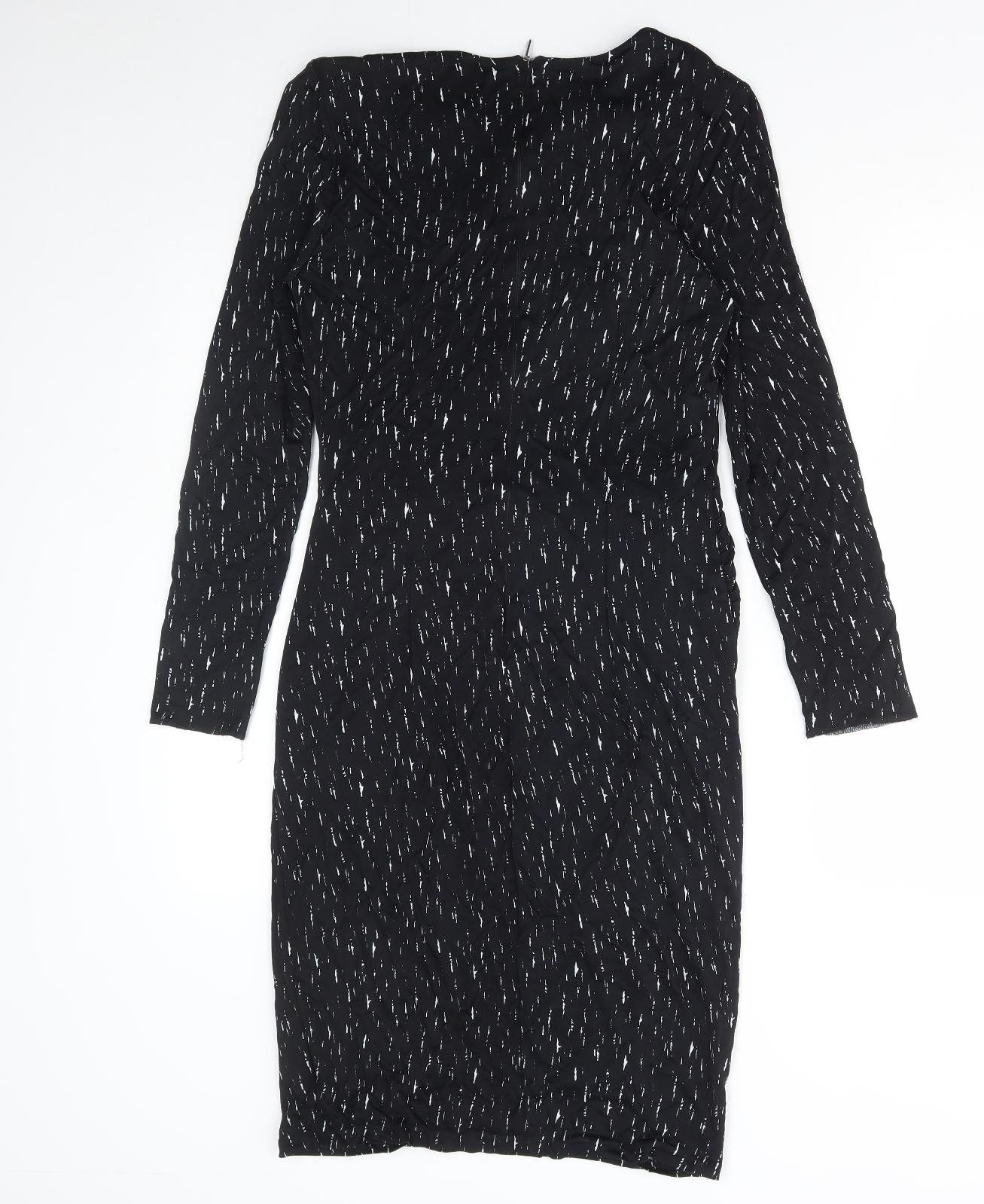 Autograph Womens Black Geometric Polyester Pencil Dress Size 12 Round Neck Zip