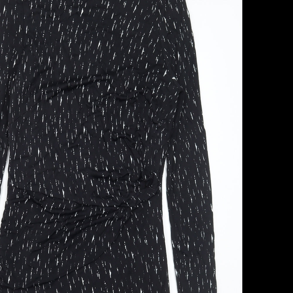 Autograph Womens Black Geometric Polyester Pencil Dress Size 12 Round Neck Zip