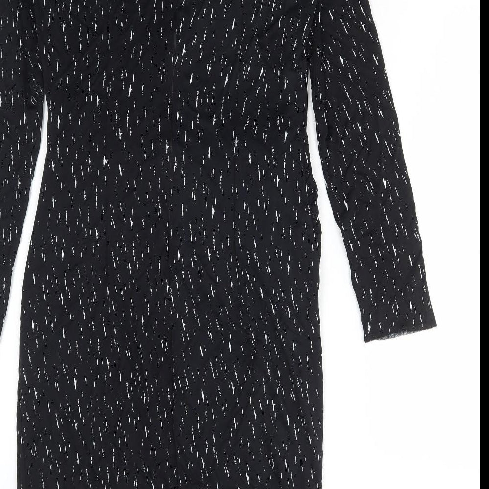 Autograph Womens Black Geometric Polyester Pencil Dress Size 12 Round Neck Zip