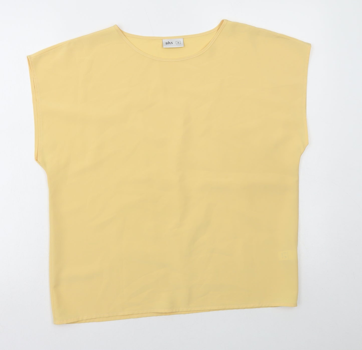 BHS Womens Yellow Polyester Basic Blouse Size 14 Round Neck