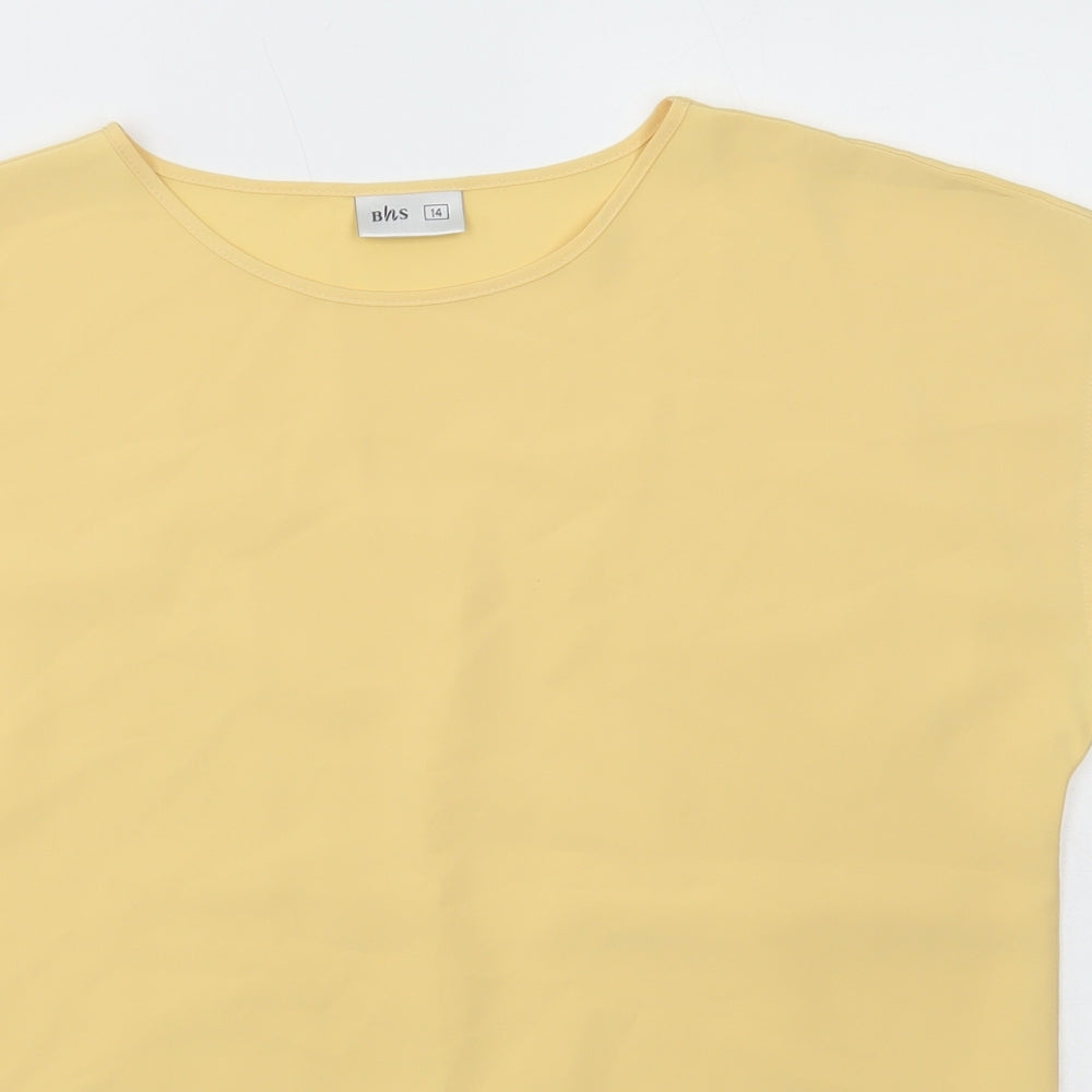 BHS Womens Yellow Polyester Basic Blouse Size 14 Round Neck