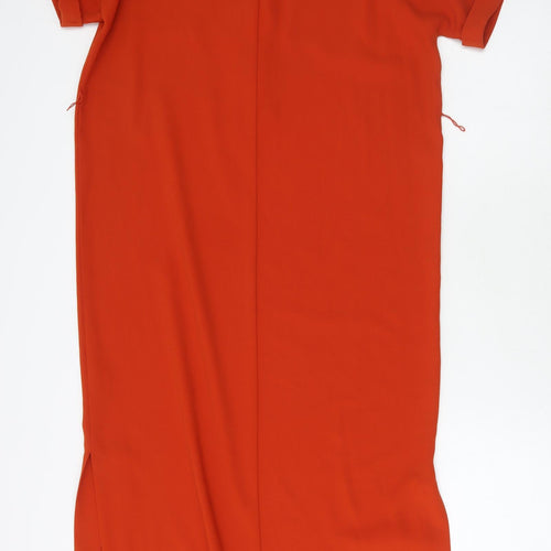 Marks and Spencer Womens Orange Polyester Shirt Dress Size 12 Collared Button