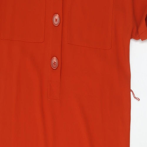 Marks and Spencer Womens Orange Polyester Shirt Dress Size 12 Collared Button