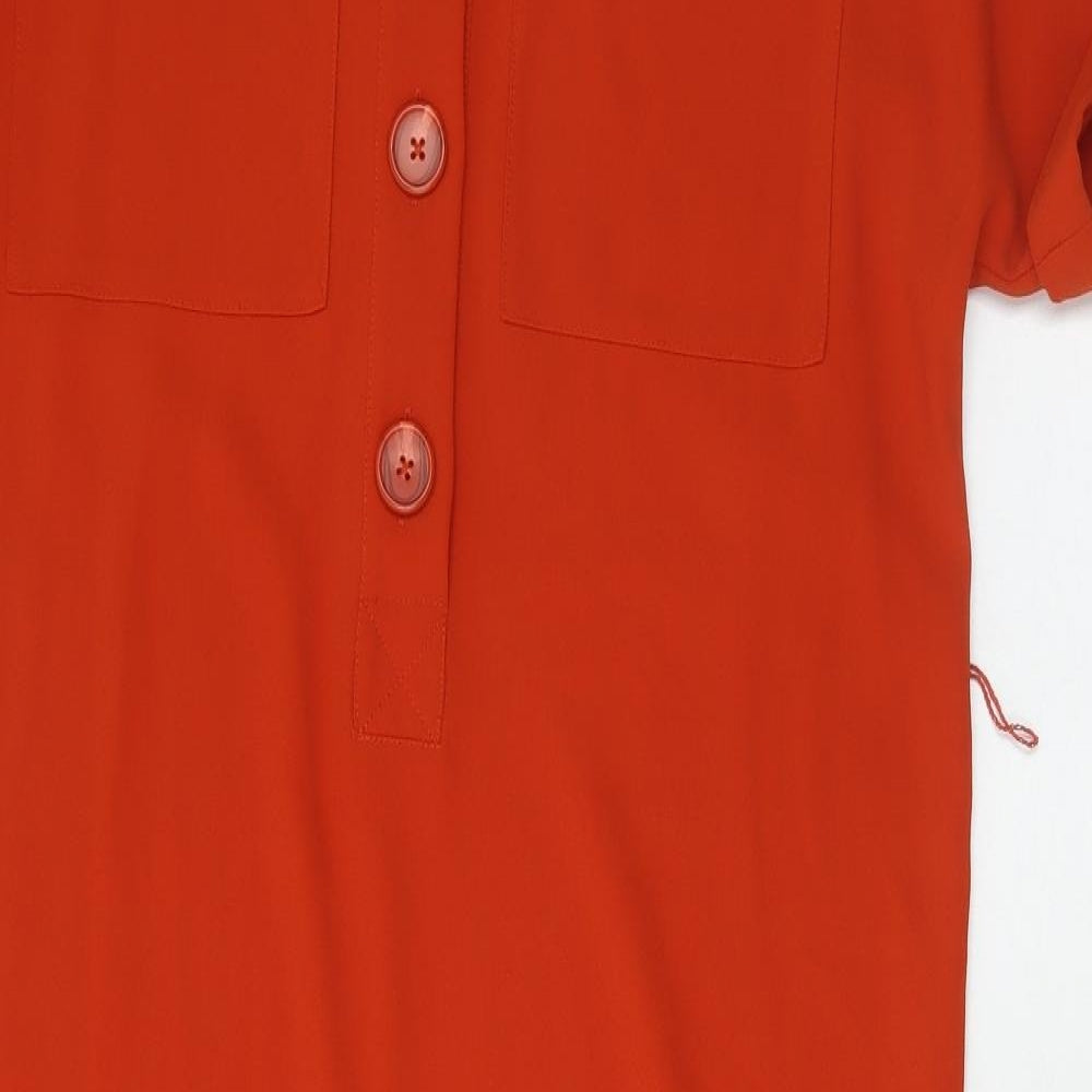 Marks and Spencer Womens Orange Polyester Shirt Dress Size 12 Collared Button