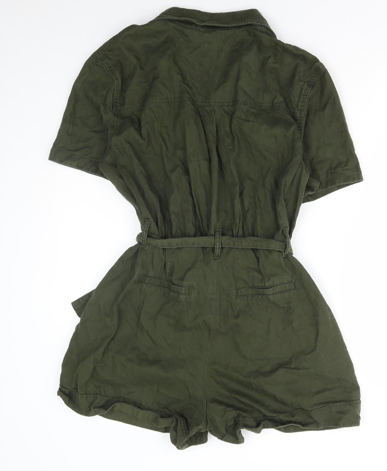 New Look Womens Green Cotton Playsuit One-Piece Size 12 Button