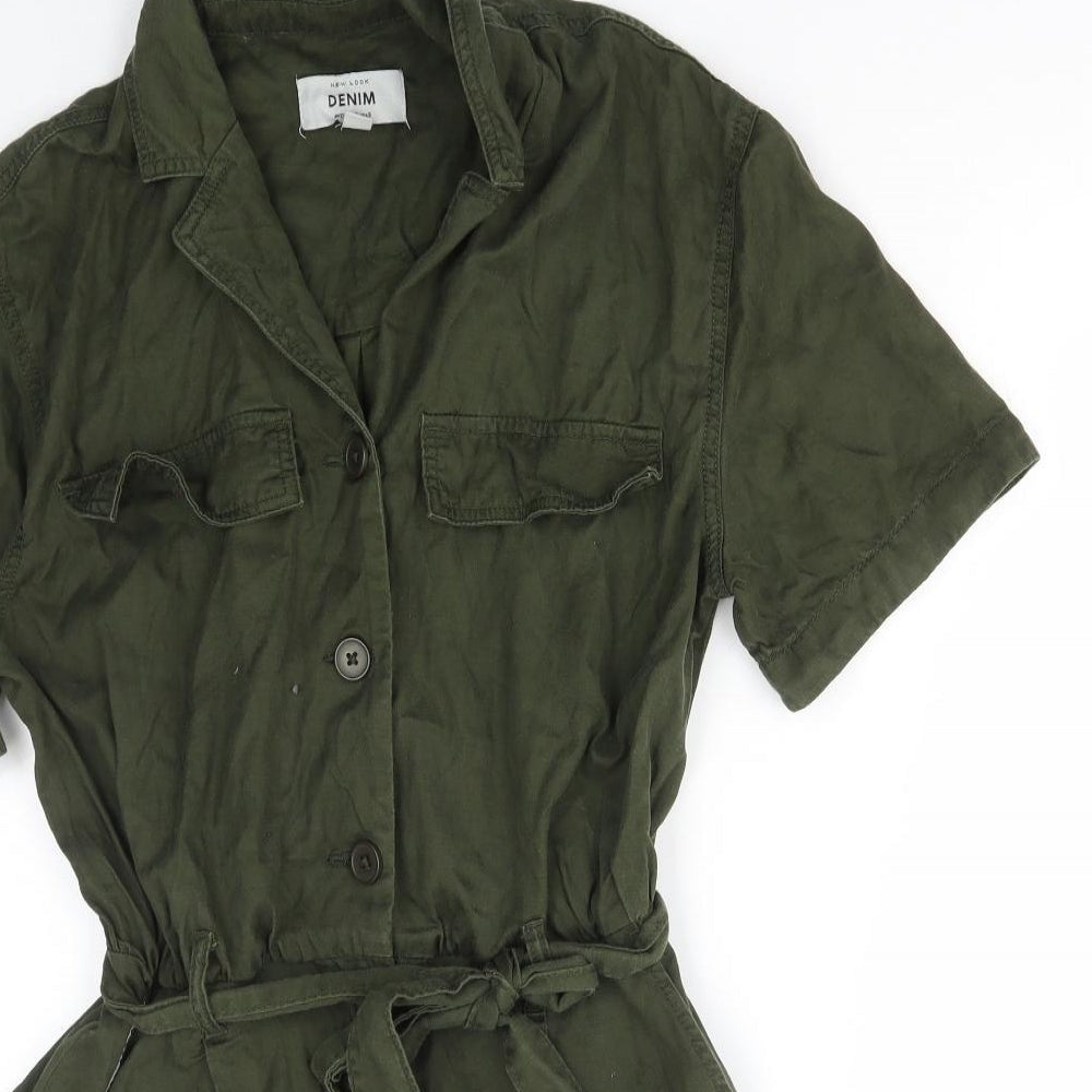New Look Womens Green Cotton Playsuit One-Piece Size 12 Button