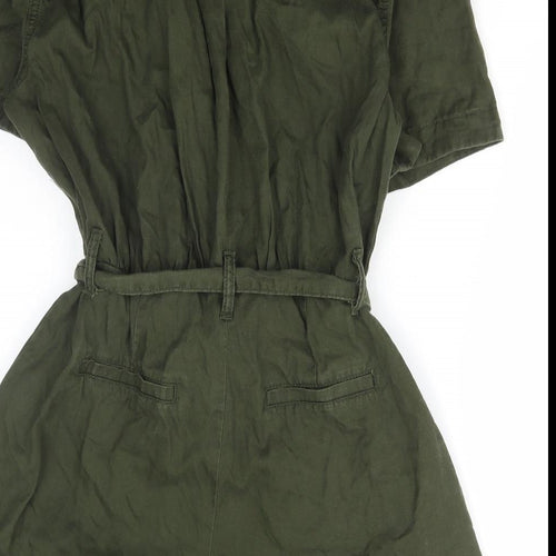 New Look Womens Green Cotton Playsuit One-Piece Size 12 Button
