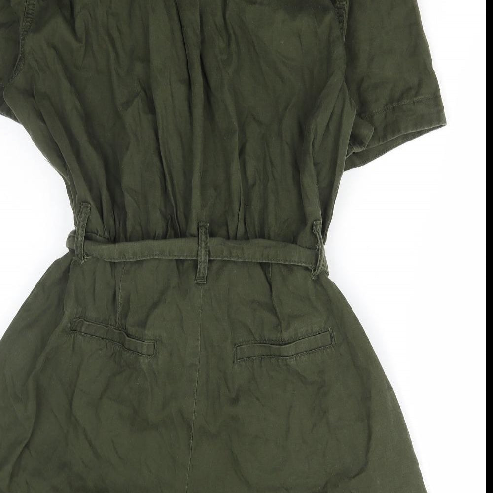 New Look Womens Green Cotton Playsuit One-Piece Size 12 Button