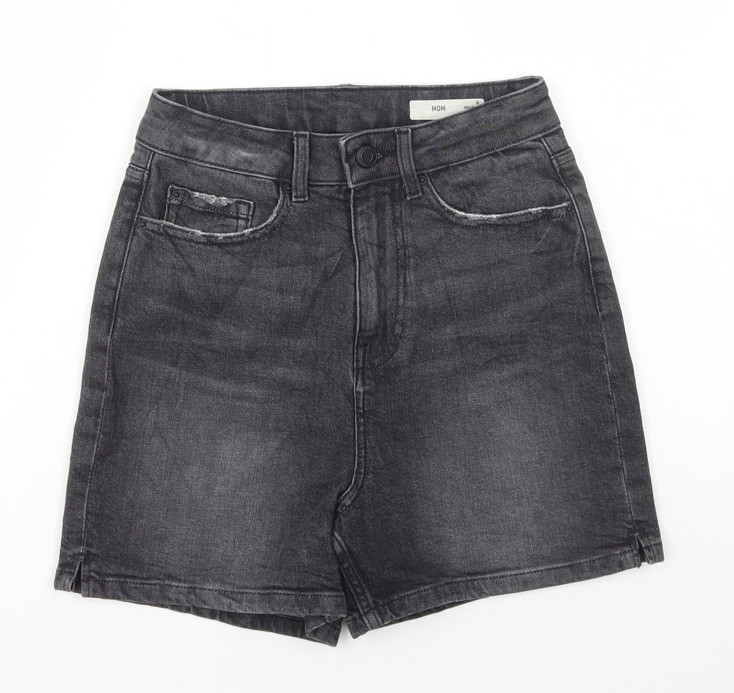 Marks and Spencer Womens Grey Cotton Mom Shorts Size 6 L4 in Regular Button