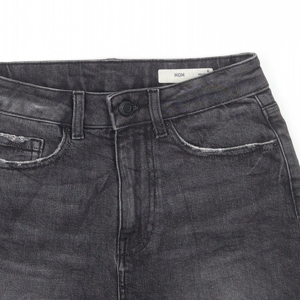 Marks and Spencer Womens Grey Cotton Mom Shorts Size 6 L4 in Regular Button
