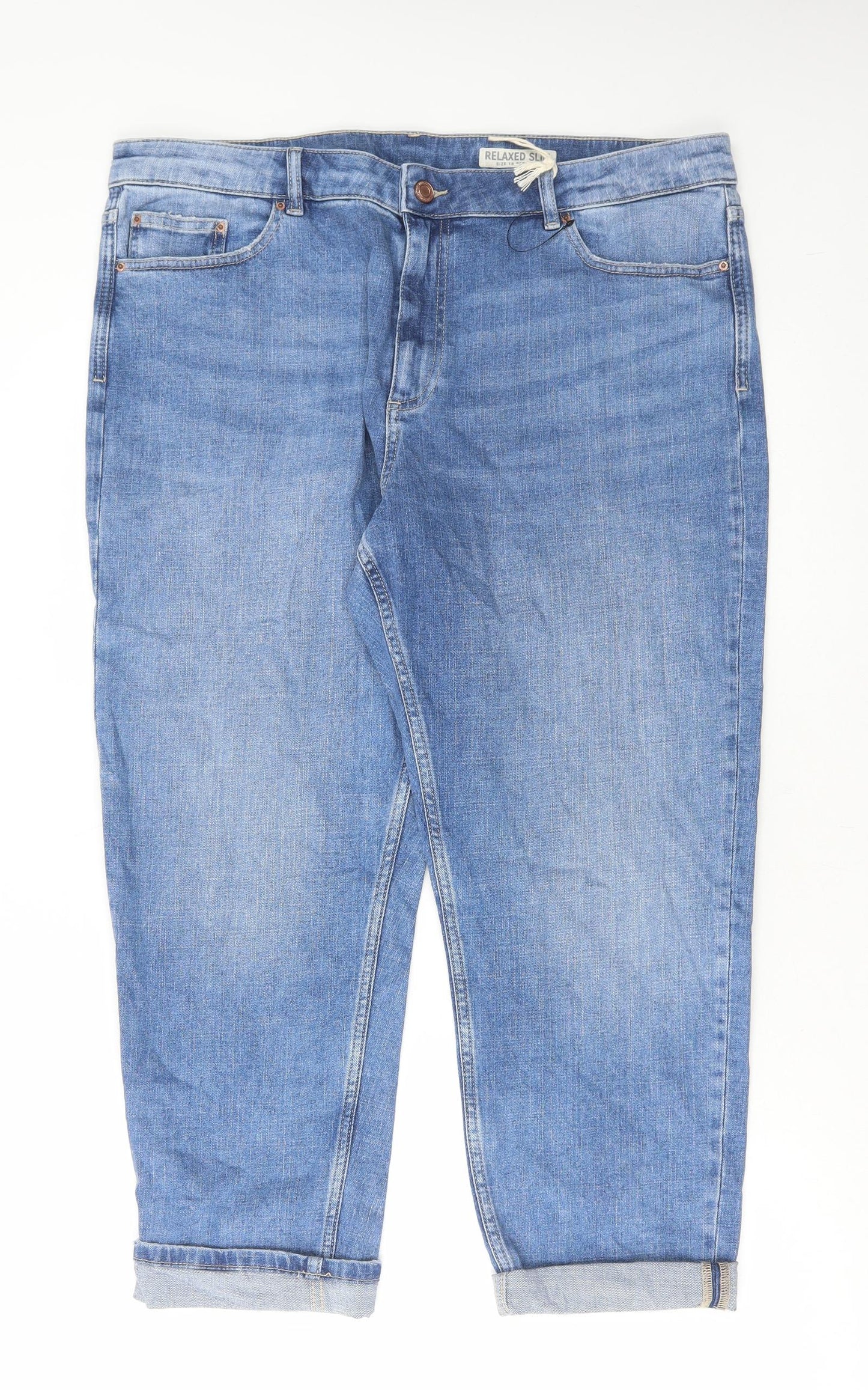 Marks and Spencer Womens Blue Cotton Straight Jeans Size 18 L26 in Regular Button