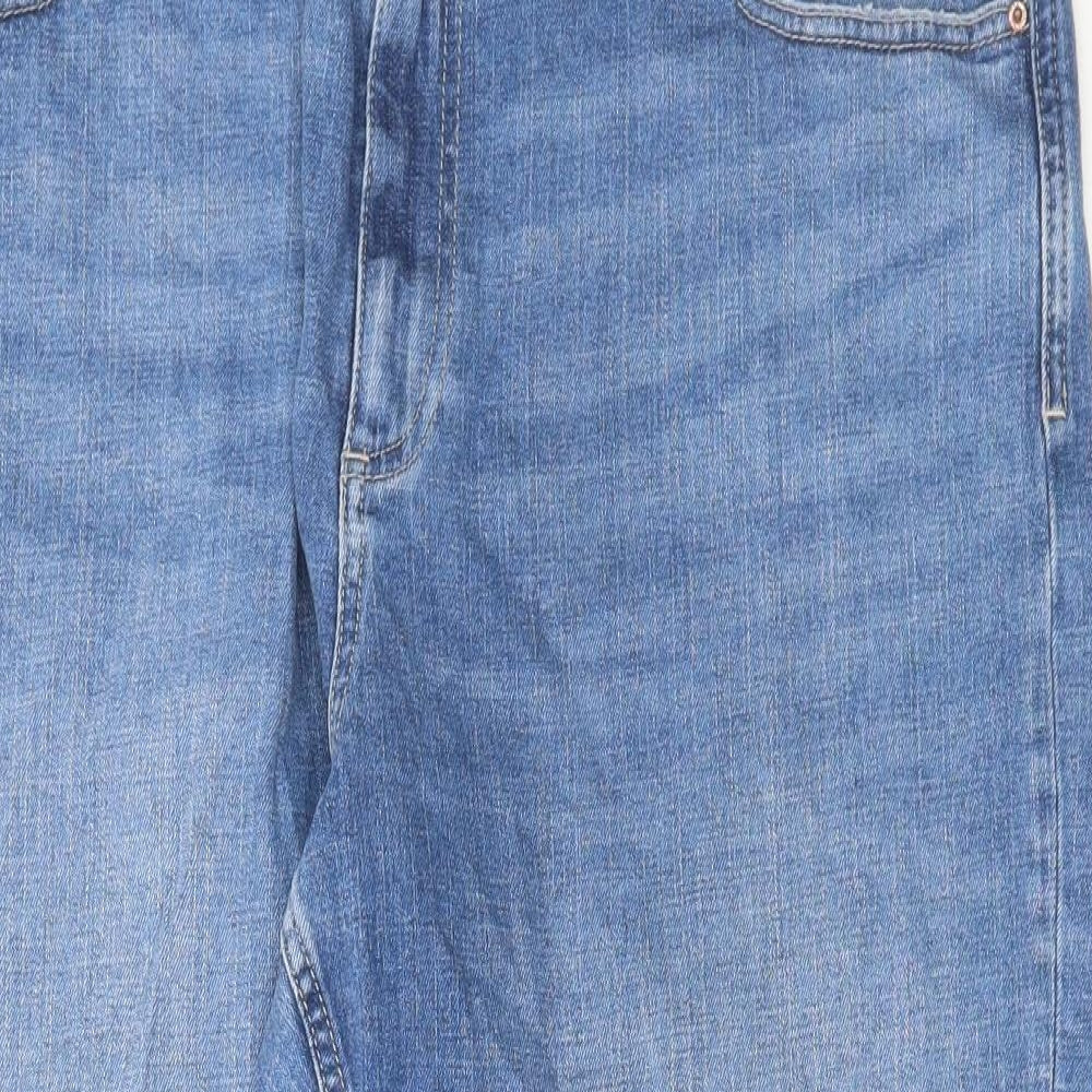 Marks and Spencer Womens Blue Cotton Straight Jeans Size 18 L26 in Regular Button