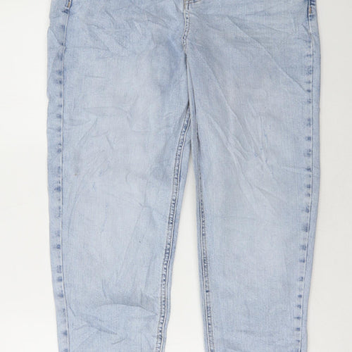 Marks and Spencer Womens Blue Cotton Mom Jeans Size 12 L28 in Regular Button