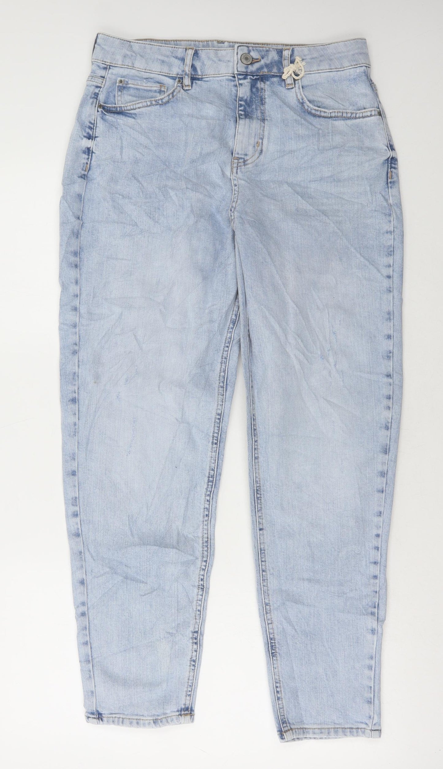 Marks and Spencer Womens Blue Cotton Mom Jeans Size 12 L28 in Regular Button