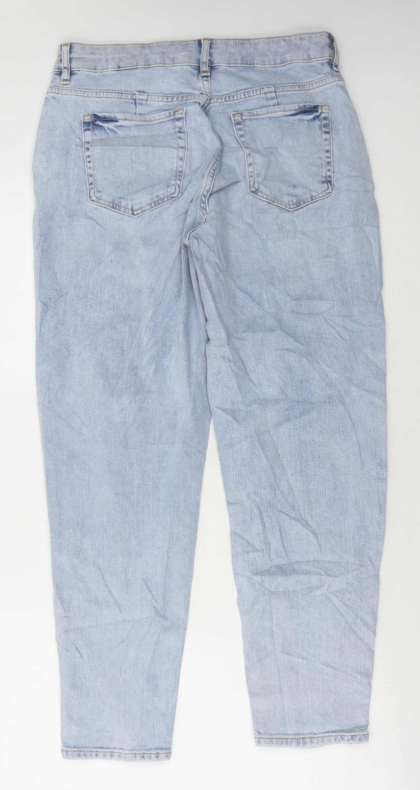 Marks and Spencer Womens Blue Cotton Mom Jeans Size 12 L28 in Regular Button