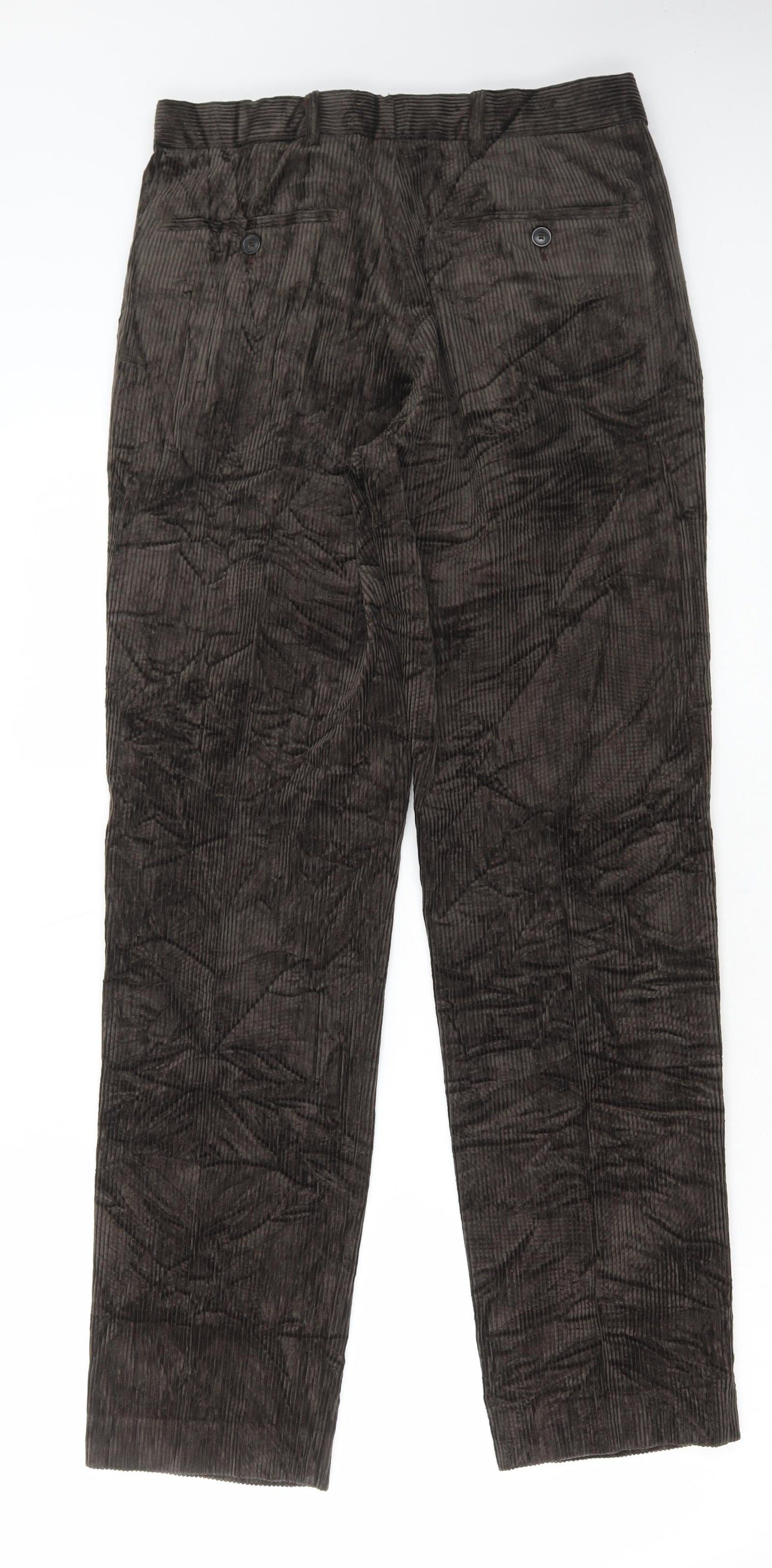 Marks and Spencer Mens Brown Cotton Trousers Size 30 in L31 in Regular Button