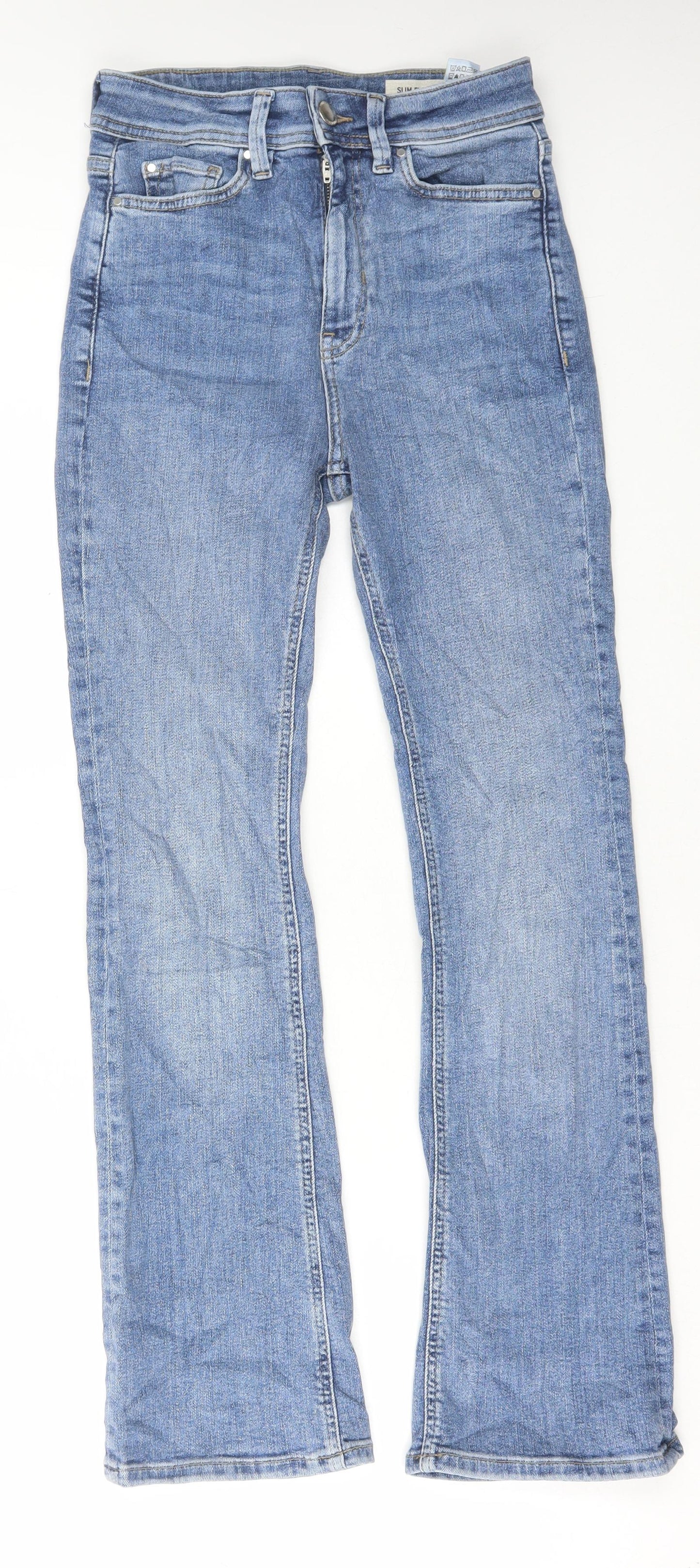 Marks and Spencer Womens Blue Cotton Flared Jeans Size 8 L29 in Regular Button
