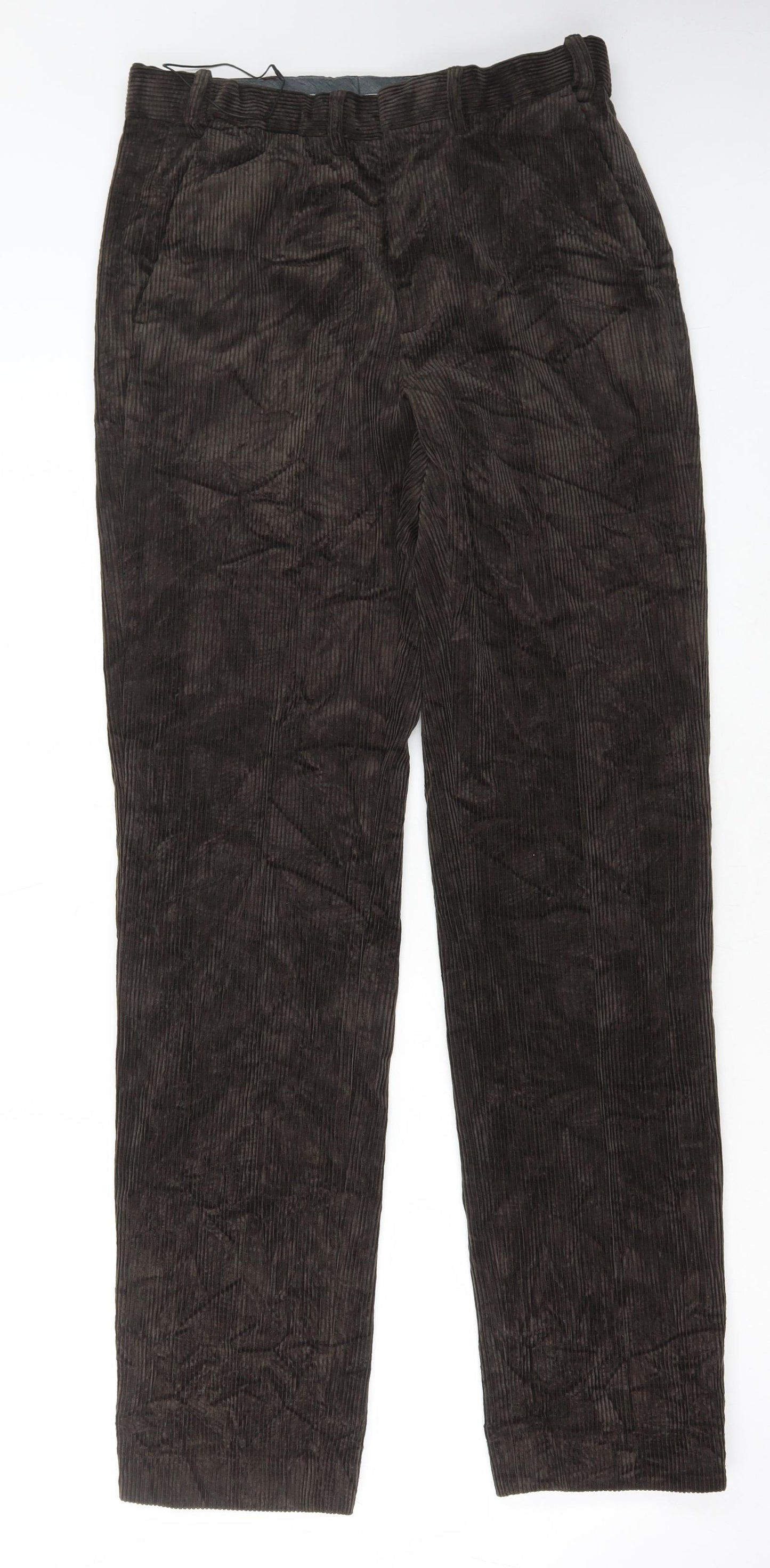 Marks and Spencer Mens Brown Cotton Trousers Size 30 in L33 in Regular Button