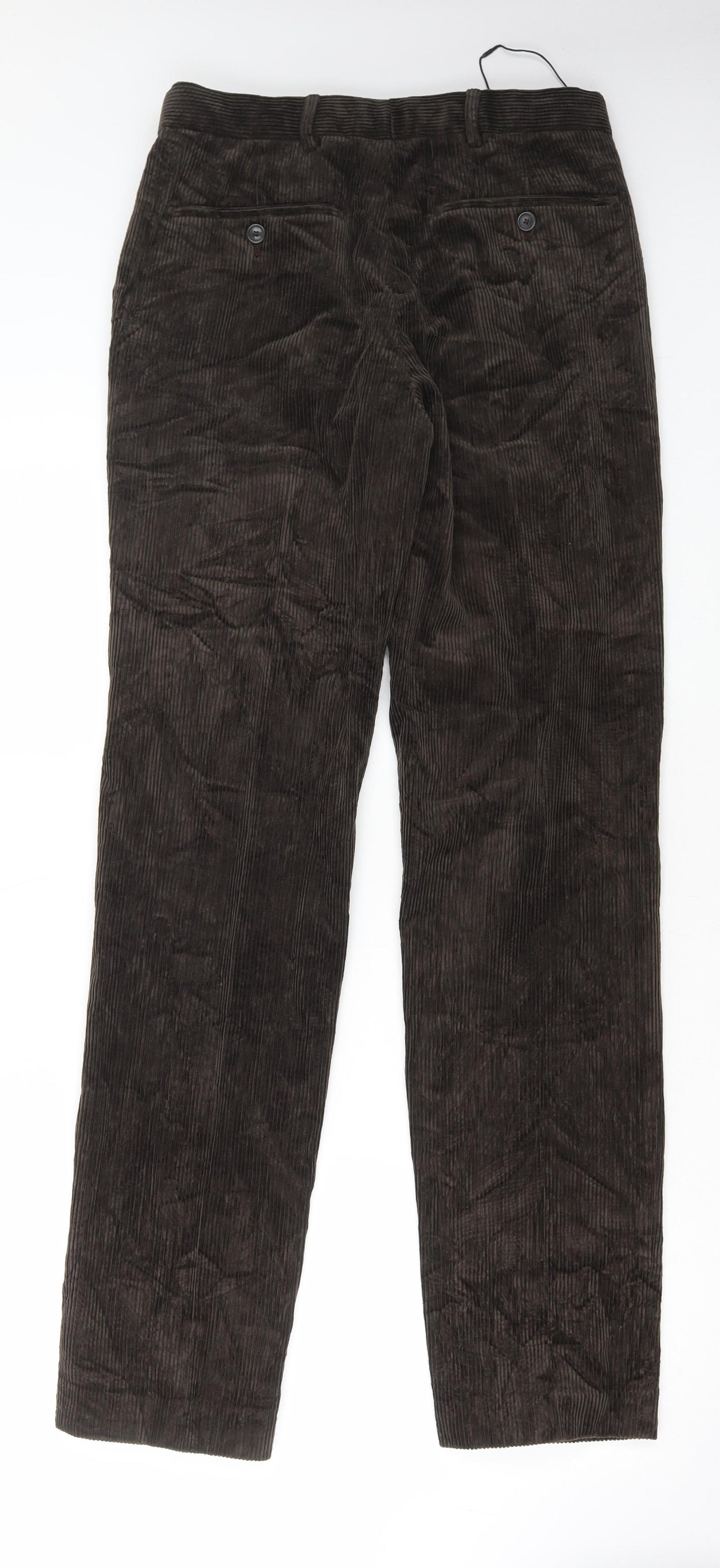 Marks and Spencer Mens Brown Cotton Trousers Size 30 in L33 in Regular Button