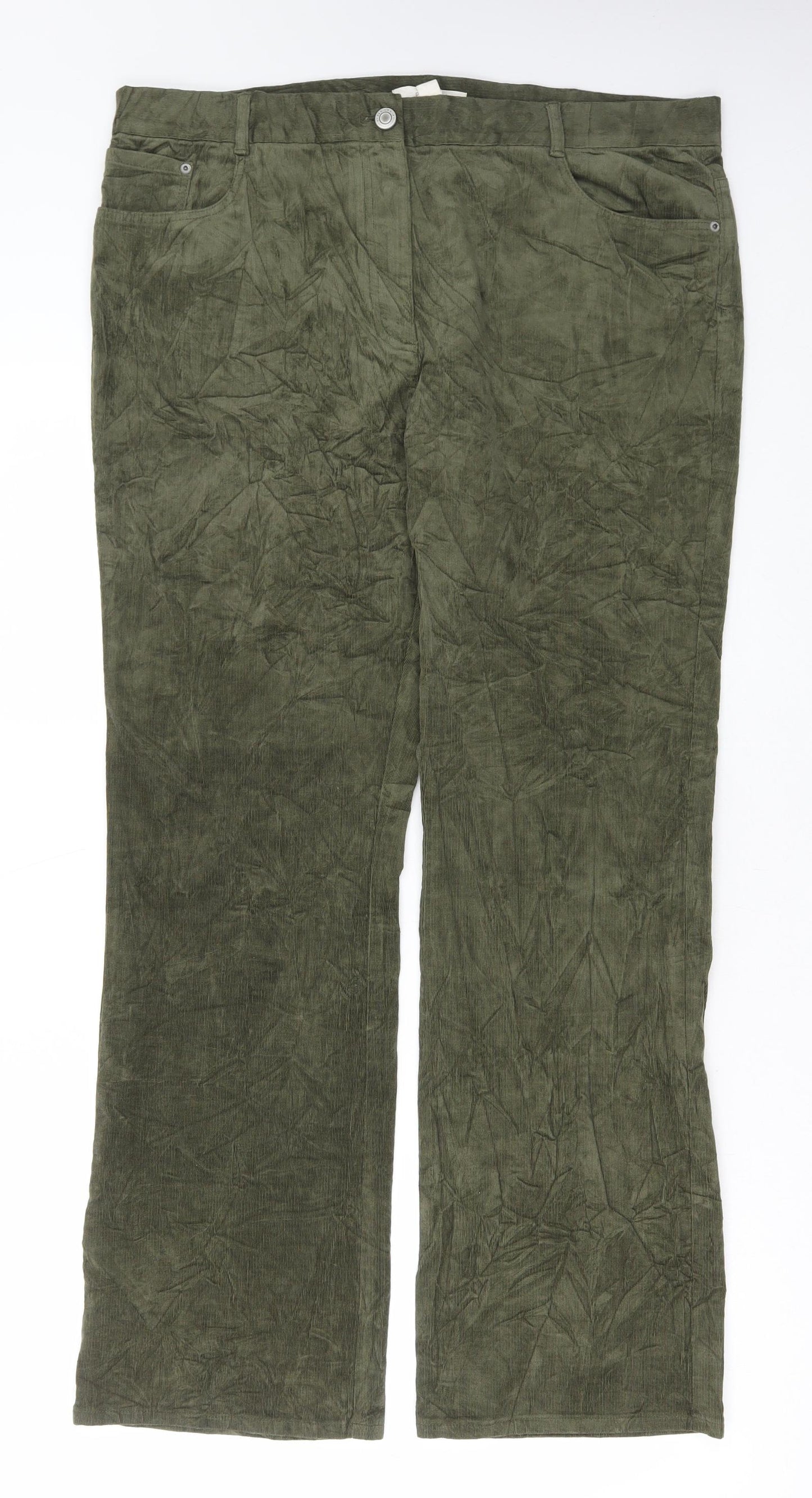 Marks and Spencer Womens Green Cotton Trousers Size 18 L30 in Regular Button