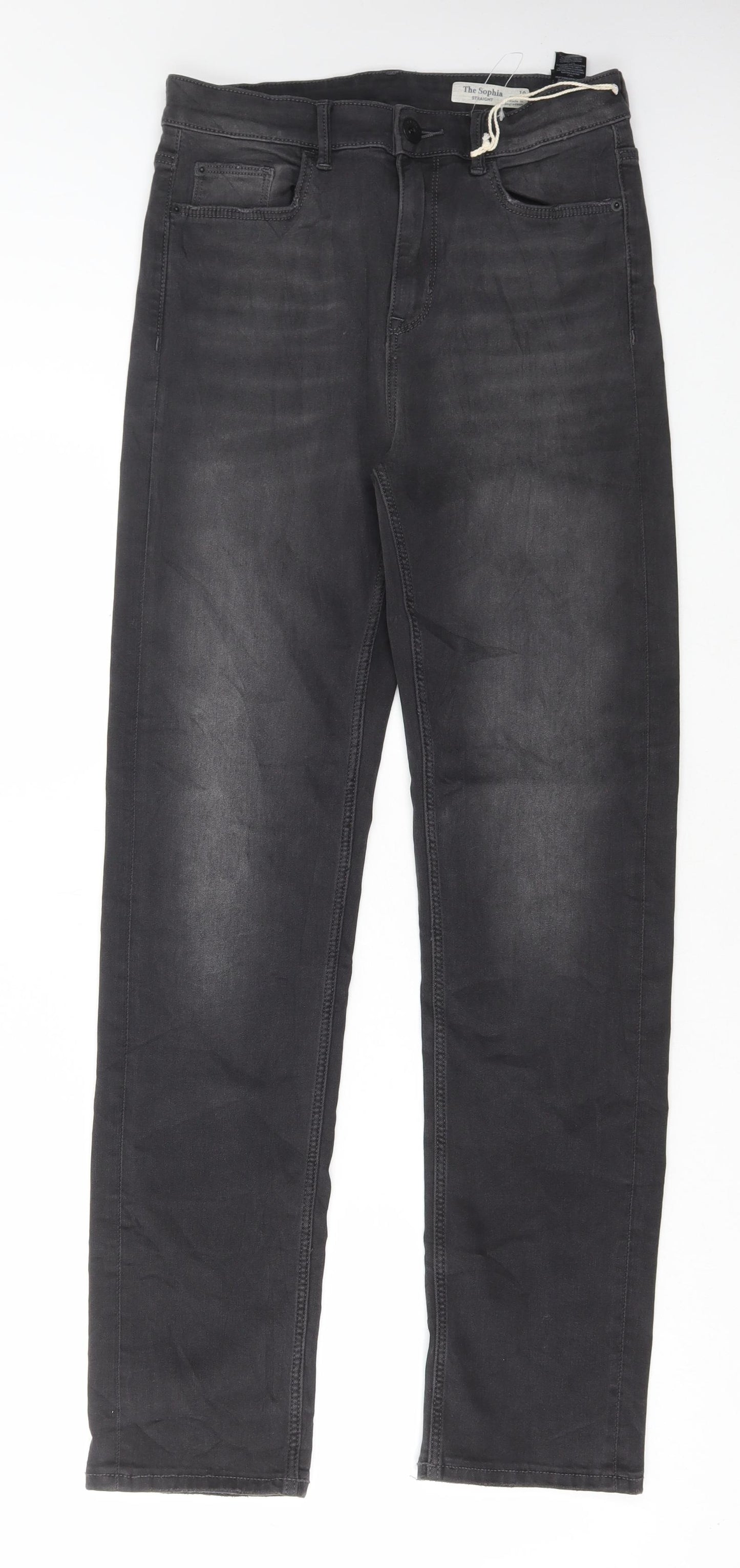 Marks and Spencer Womens Grey Cotton Straight Jeans Size 10 L31 in Regular Button