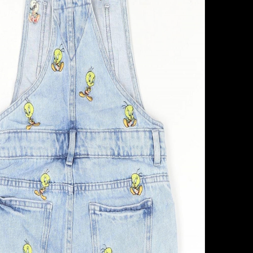 Marks and Spencer Girls Blue Geometric Cotton Dungaree One-Piece Size 10-11 Years Buckle - Tweety