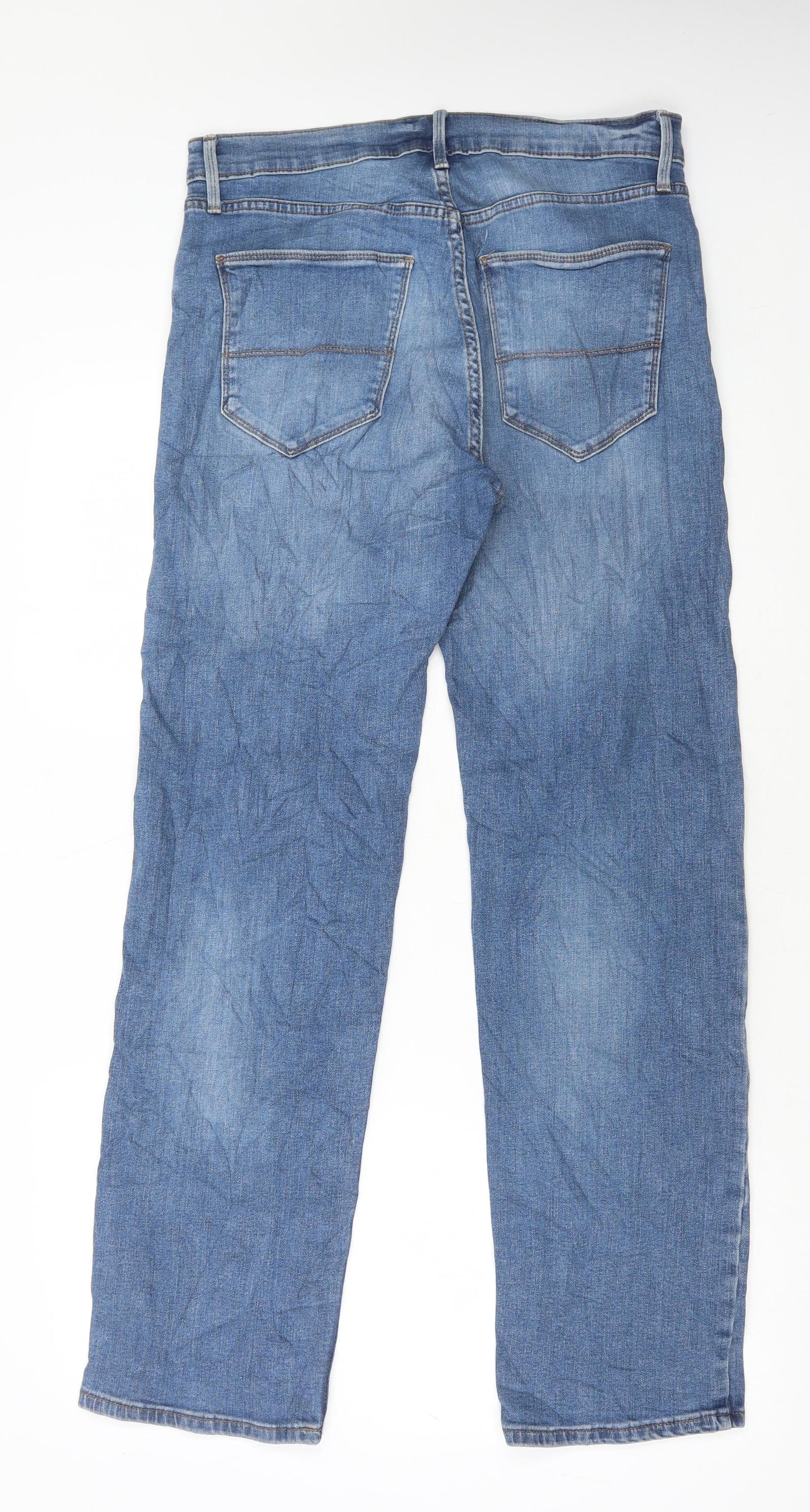 Marks and Spencer Mens Blue Cotton Straight Jeans Size 32 in L31 in Regular Button