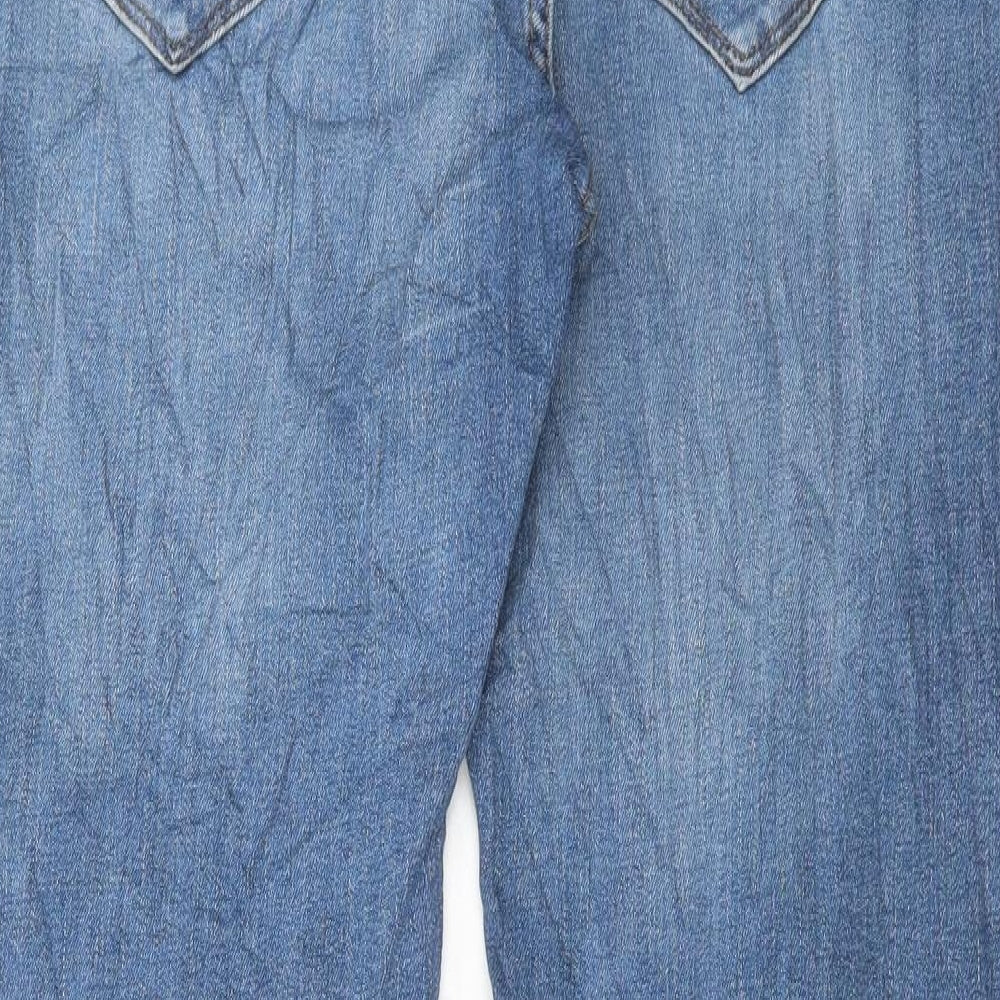 Marks and Spencer Mens Blue Cotton Straight Jeans Size 32 in L31 in Regular Button