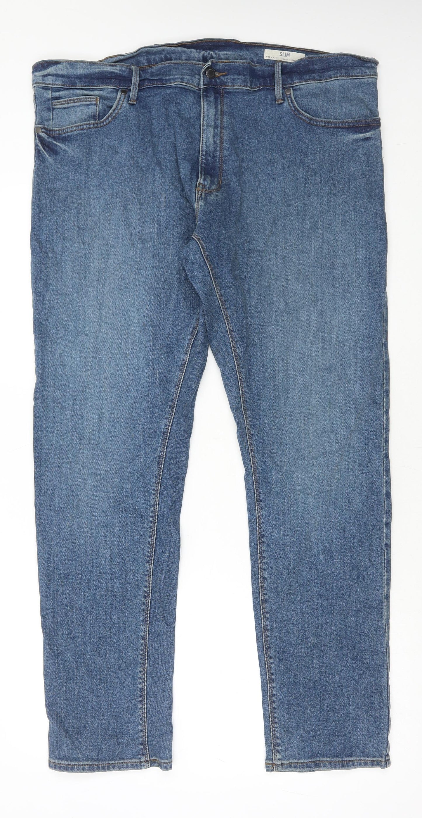 Marks and Spencer Mens Blue Cotton Straight Jeans Size 40 in L31 in Regular Button