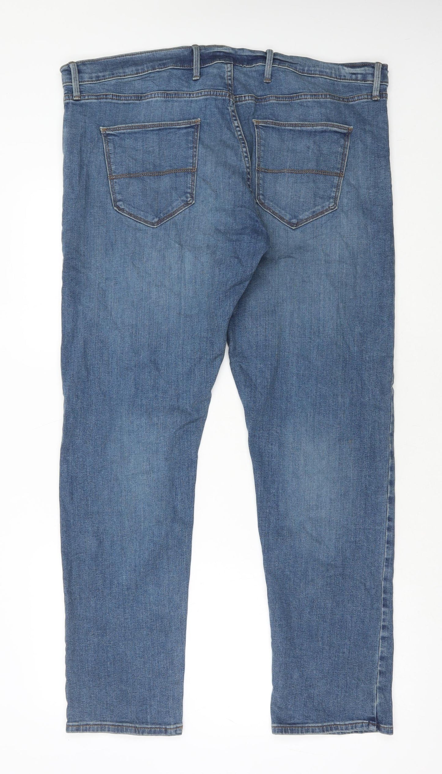 Marks and Spencer Mens Blue Cotton Straight Jeans Size 40 in L31 in Regular Button