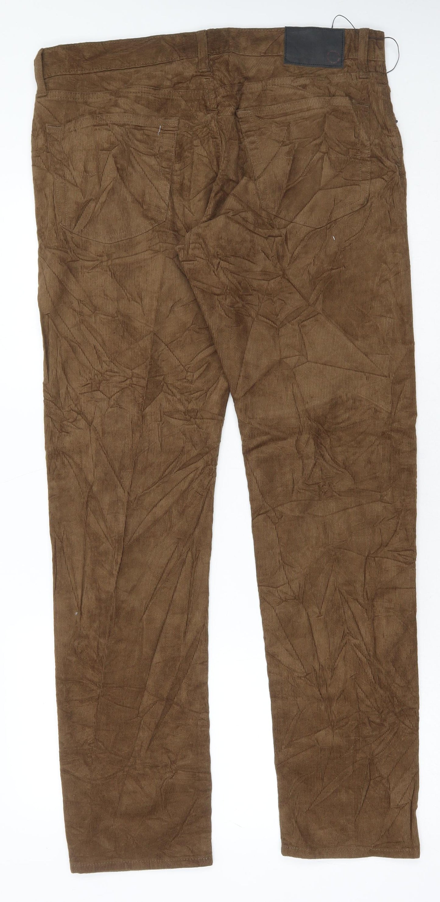 Marks and Spencer Mens Brown Cotton Trousers Size 36 in L33 in Regular Button