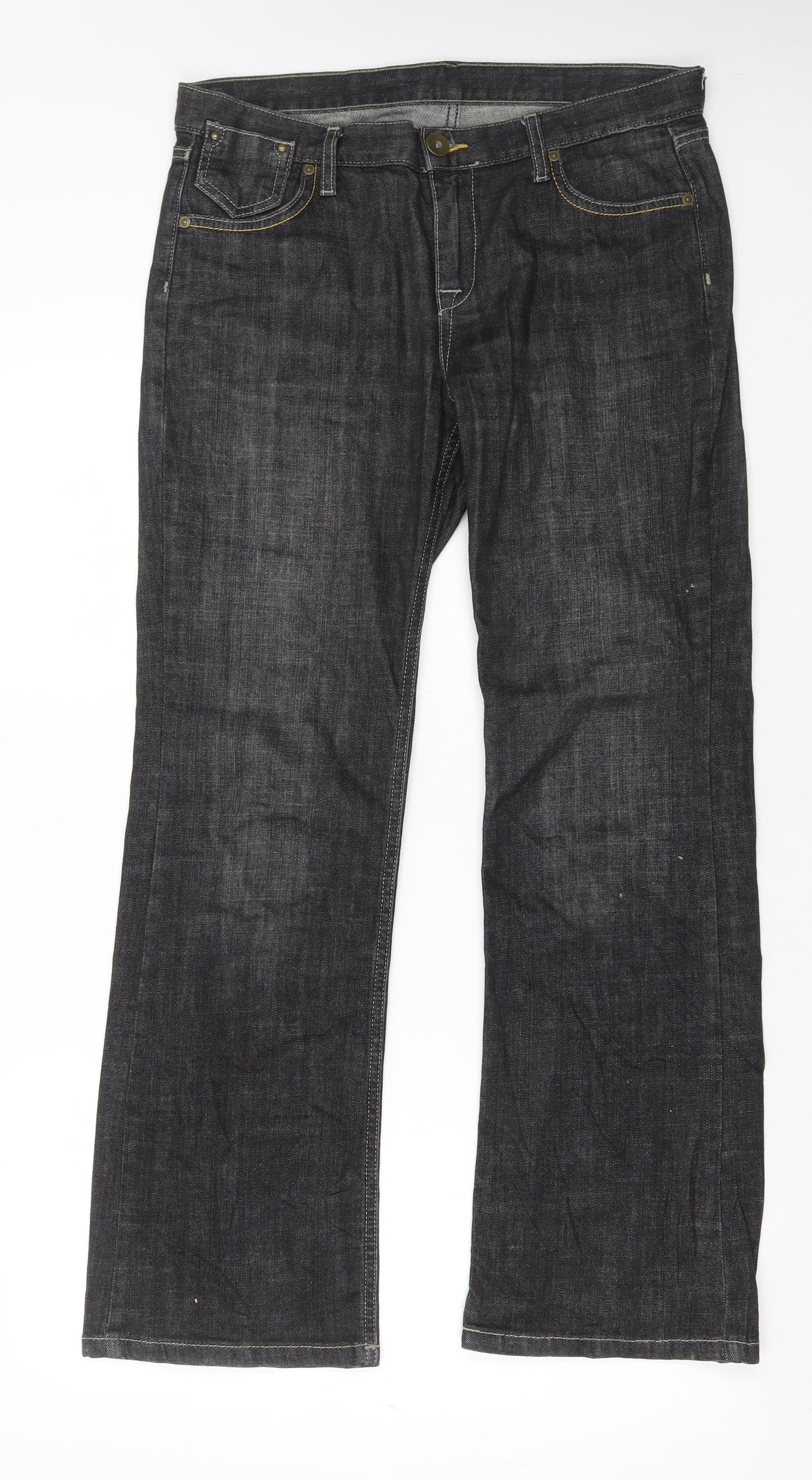 Marks and Spencer Womens Black Cotton Wide-Leg Jeans Size 14 L29 in Regular Button