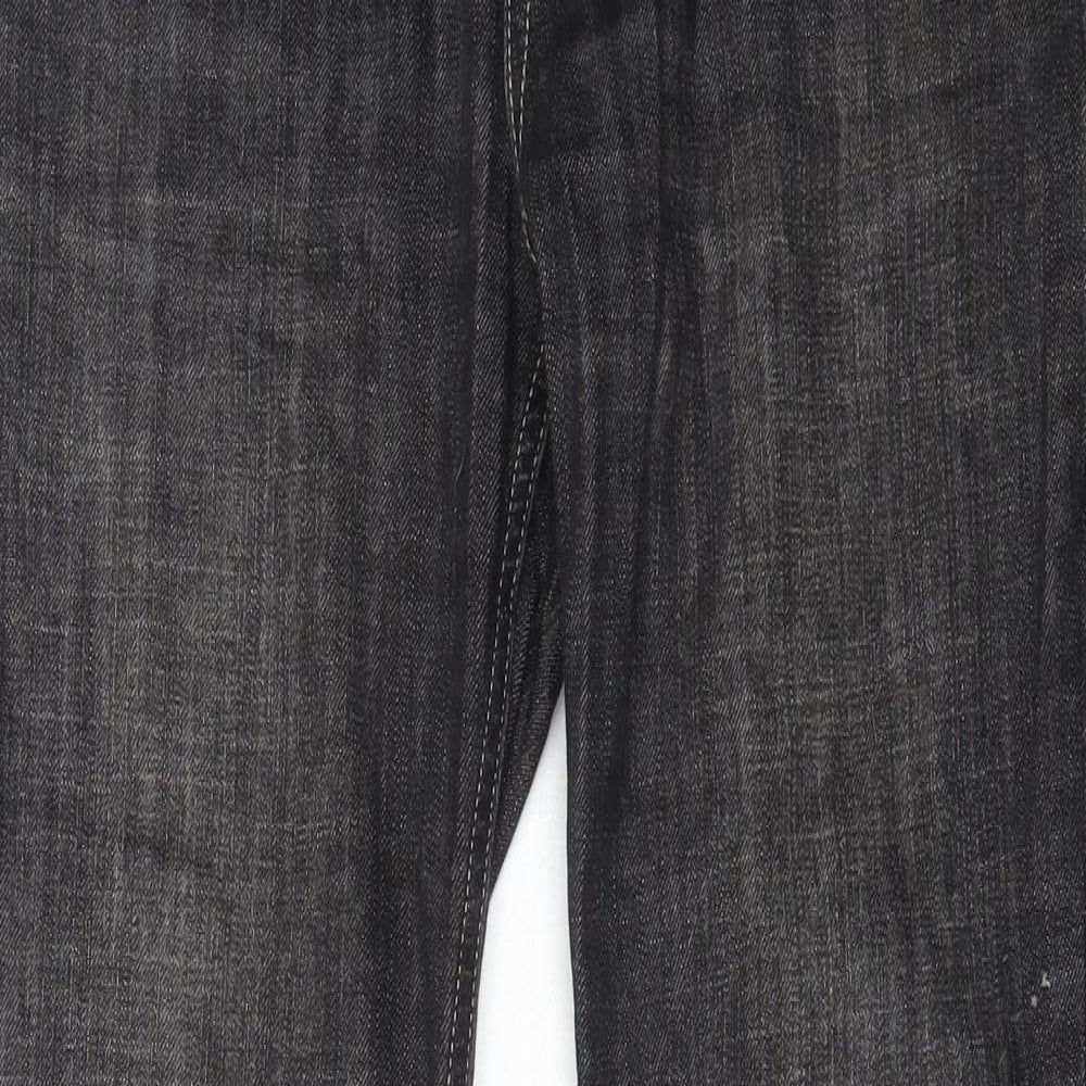 Marks and Spencer Womens Black Cotton Wide-Leg Jeans Size 14 L29 in Regular Button