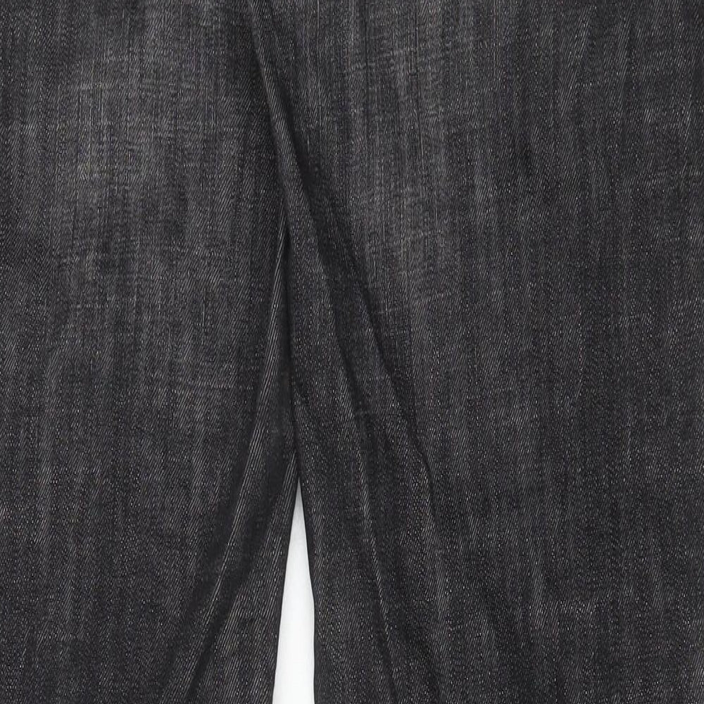 Marks and Spencer Womens Black Cotton Wide-Leg Jeans Size 14 L29 in Regular Button