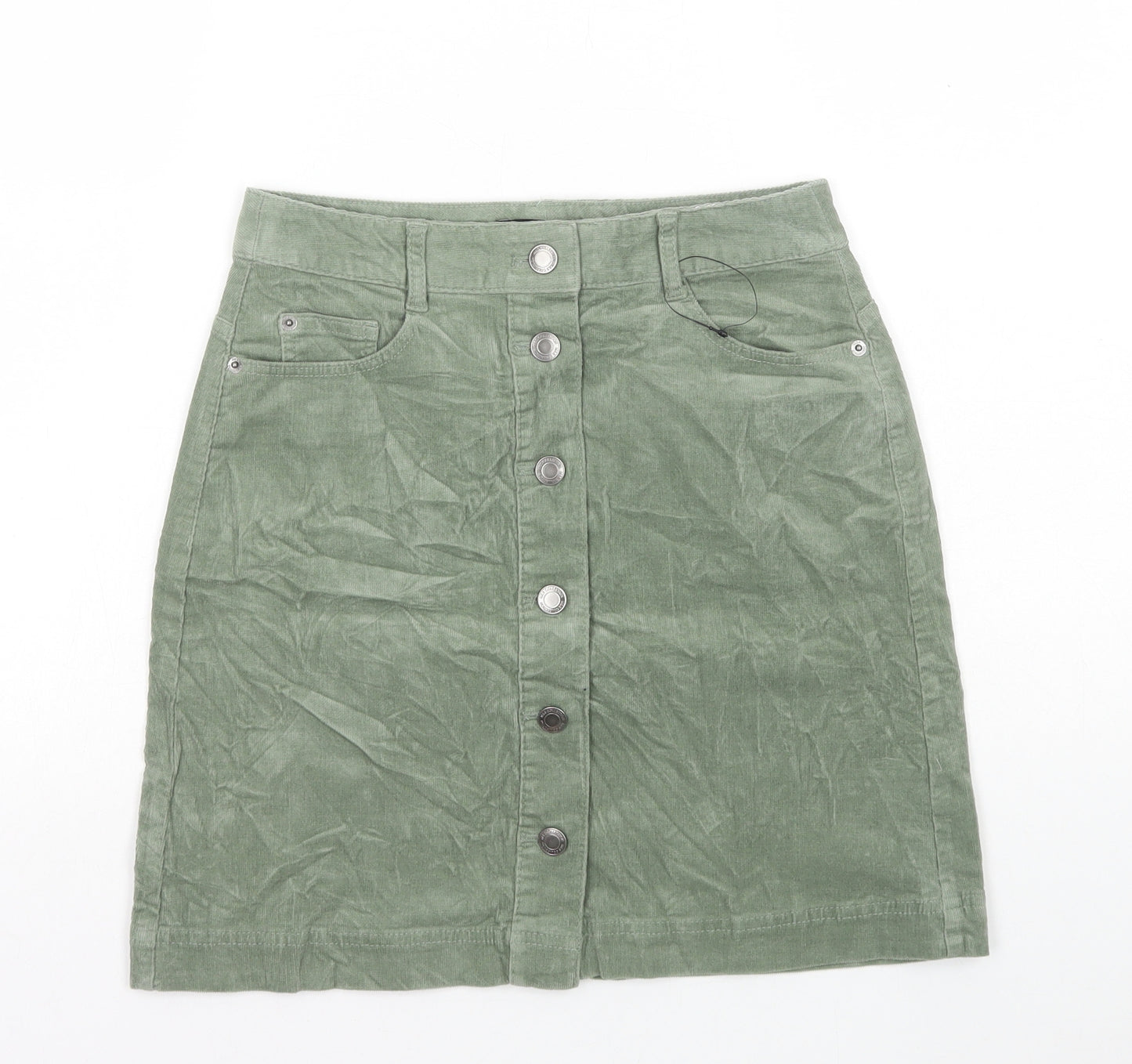 Marks and Spencer Womens Green Cotton Mini Skirt Size 6 Button
