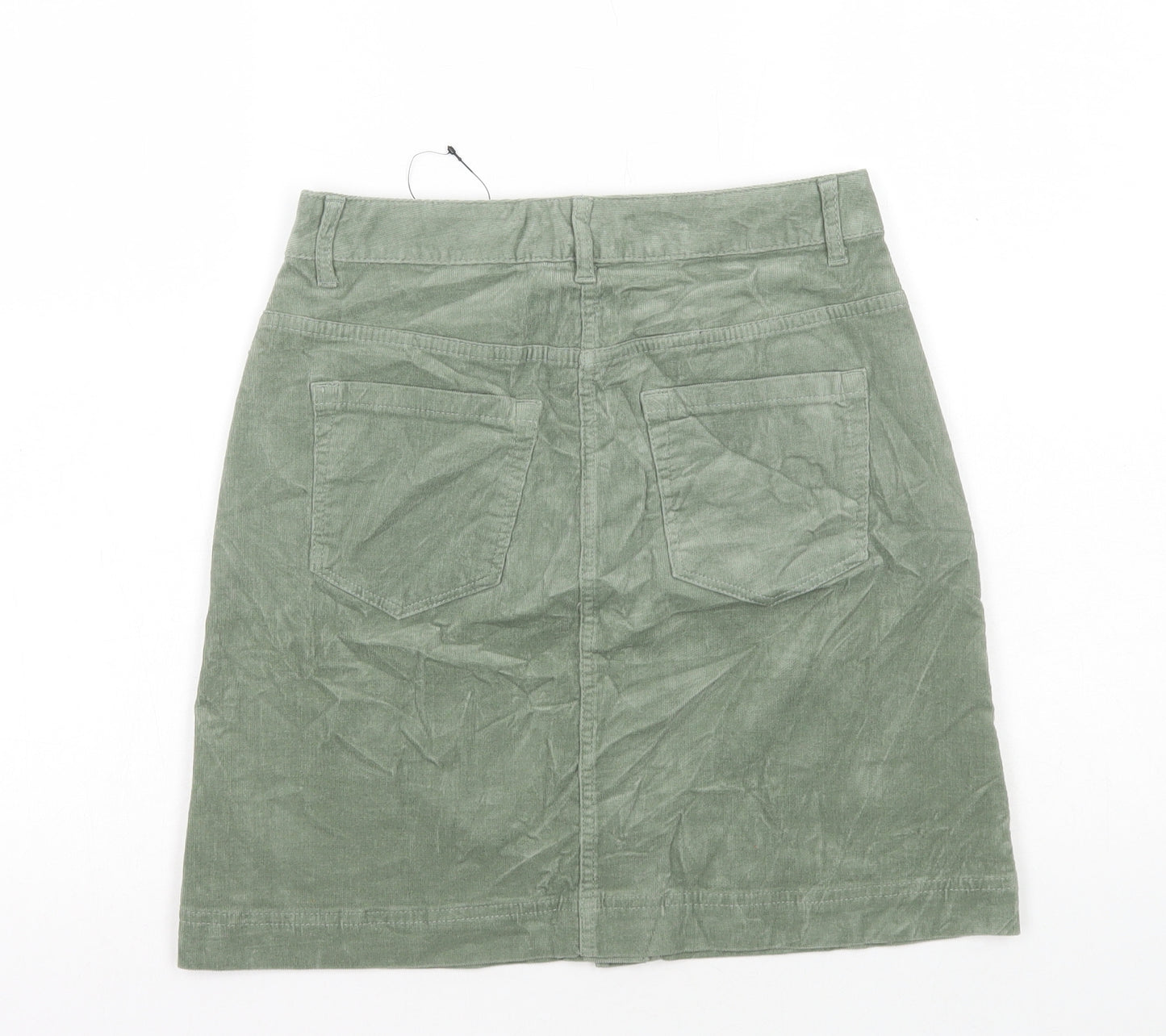 Marks and Spencer Womens Green Cotton Mini Skirt Size 6 Button