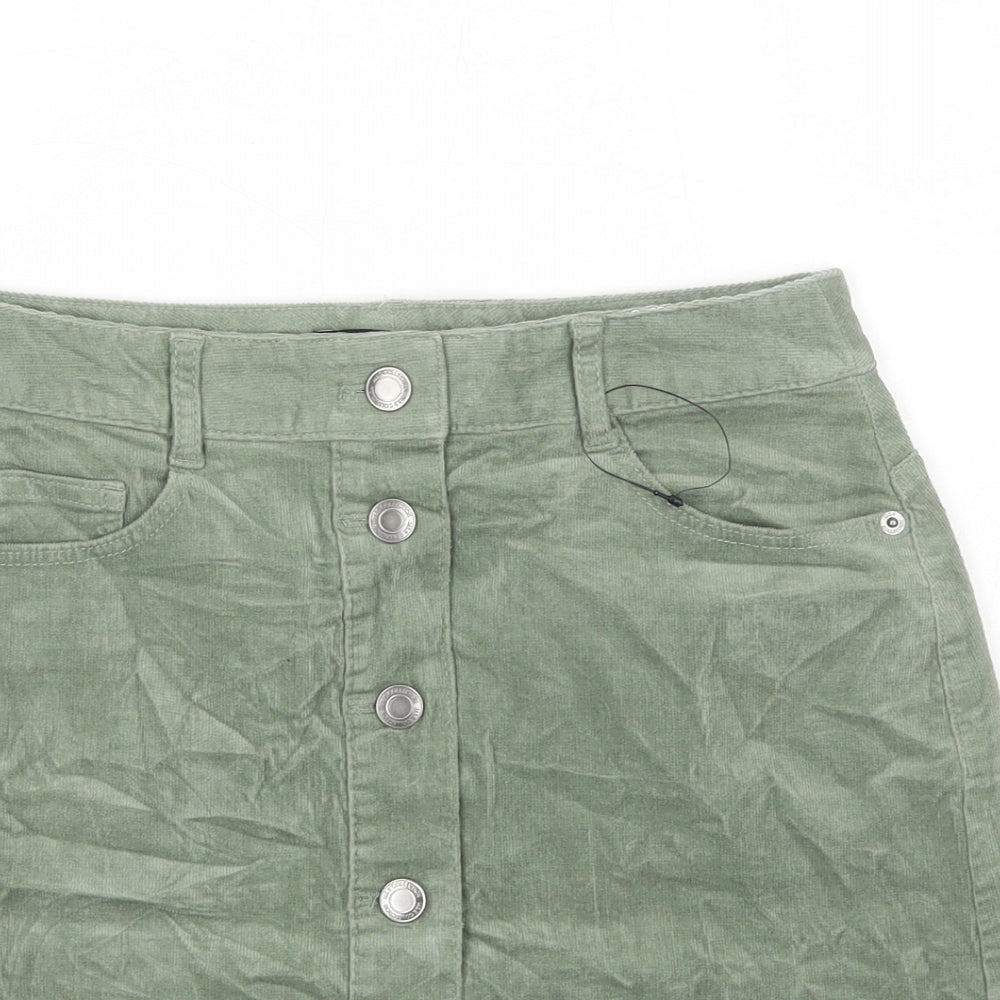 Marks and Spencer Womens Green Cotton Mini Skirt Size 6 Button