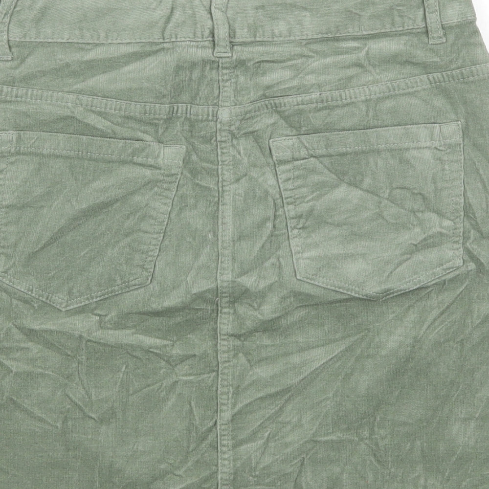 Marks and Spencer Womens Green Cotton Mini Skirt Size 6 Button