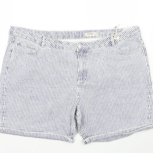 Marks and Spencer Womens Blue Striped Cotton Boyfriend Shorts Size 24 L7 in Regular Button