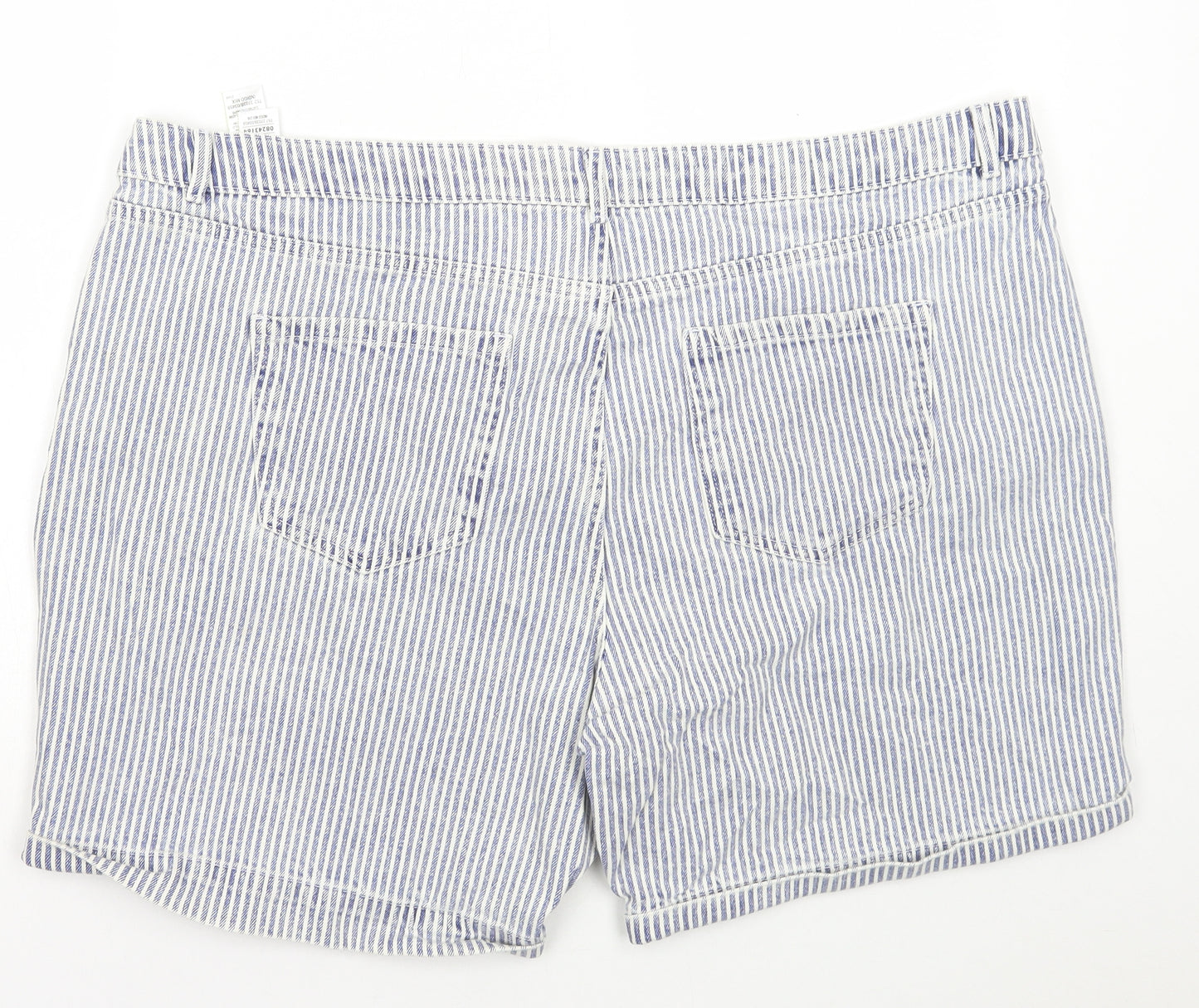 Marks and Spencer Womens Blue Striped Cotton Boyfriend Shorts Size 24 L7 in Regular Button