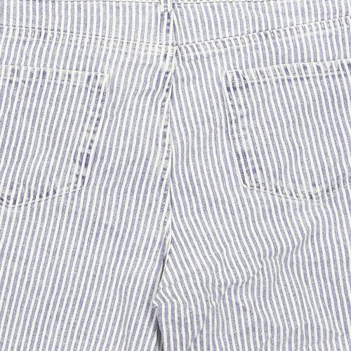 Marks and Spencer Womens Blue Striped Cotton Boyfriend Shorts Size 24 L7 in Regular Button