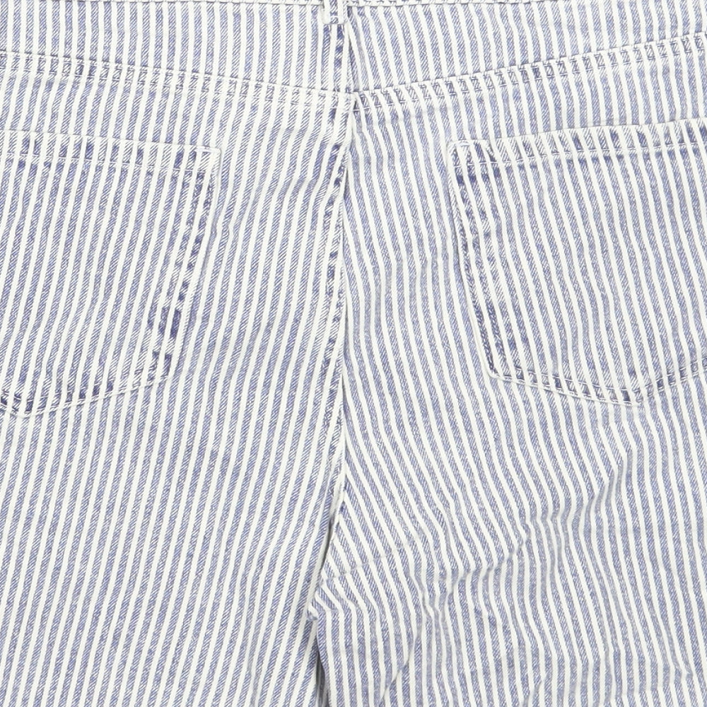 Marks and Spencer Womens Blue Striped Cotton Boyfriend Shorts Size 24 L7 in Regular Button