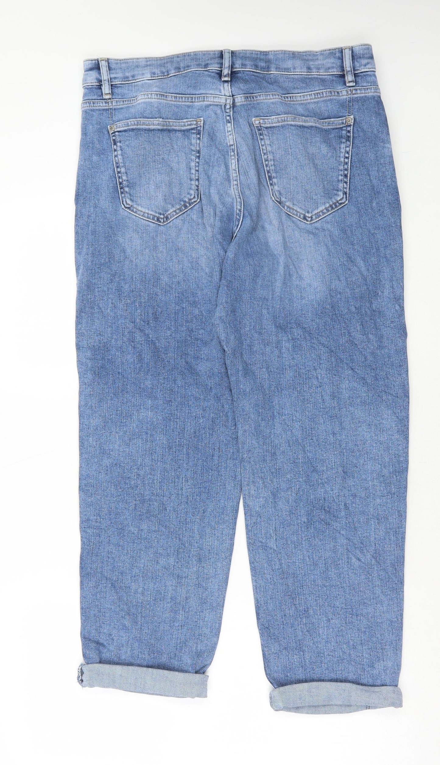 Marks and Spencer Womens Blue Cotton Boyfriend Jeans Size 14 L26 in Regular Button