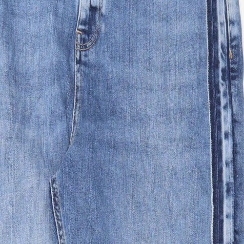 Marks and Spencer Womens Blue Cotton Boyfriend Jeans Size 14 L26 in Regular Button