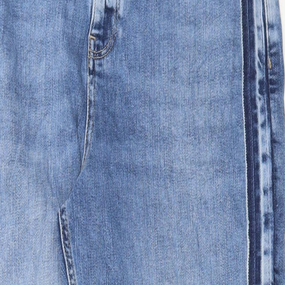 Marks and Spencer Womens Blue Cotton Boyfriend Jeans Size 14 L26 in Regular Button